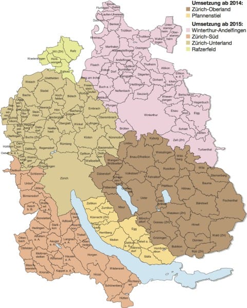 Karte der Landschaftsqualitäts-Projekte in Zürich.