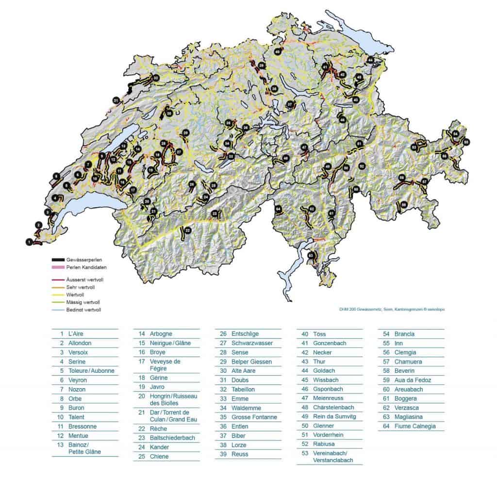 Alle Gewässer Biodiversität-Hotspots sind auf der Karte verzeichnet.