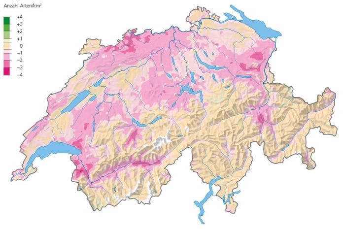Karte des Kulturlandes Schweiz mit verschiedenen Vogelarten, welche berücjsichtigt werden.