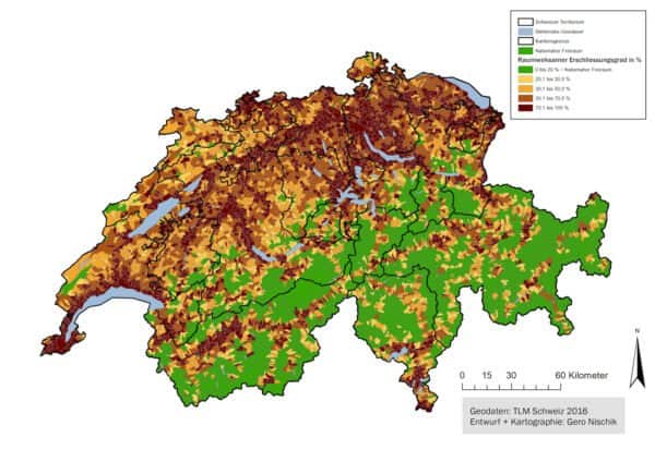 Karte der naturnahe Freiräume in der Schweiz.