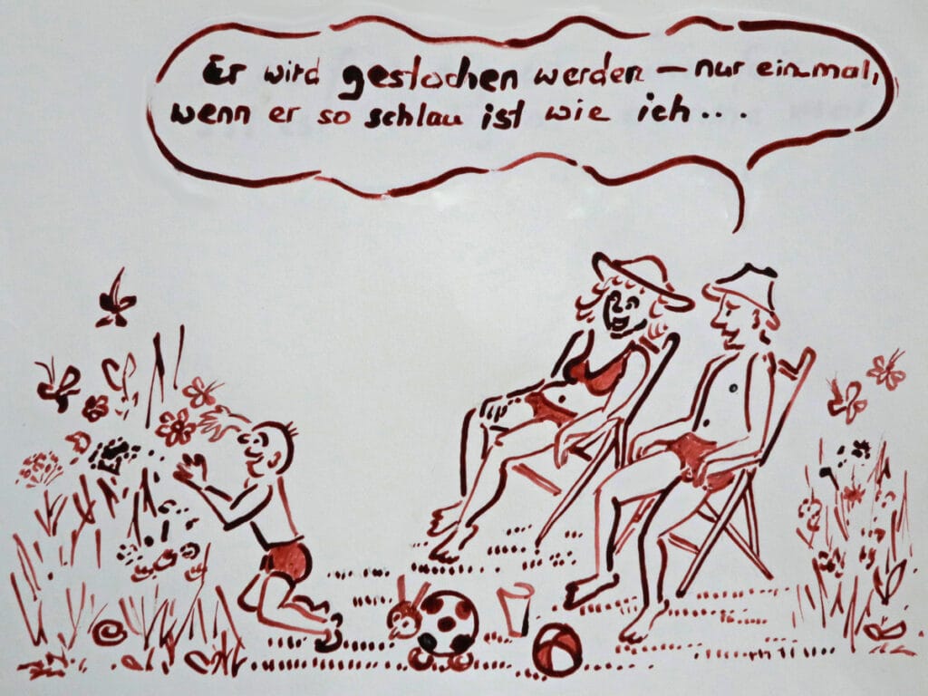 Zeichnung Familie im Garten
